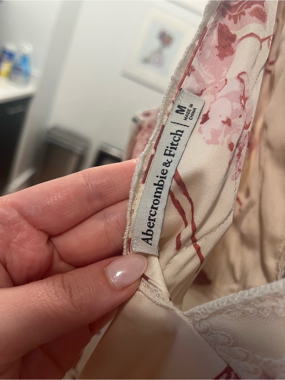 Abercrombie & Fitch Cream Slip Dress with Pink Floral Print - Picture 3 of 3
